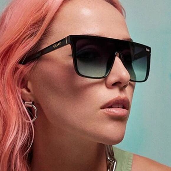 Quay Australia Nightfall 49MM Flat Top Shield Sunglasses- Black/Fade Mint main image 5